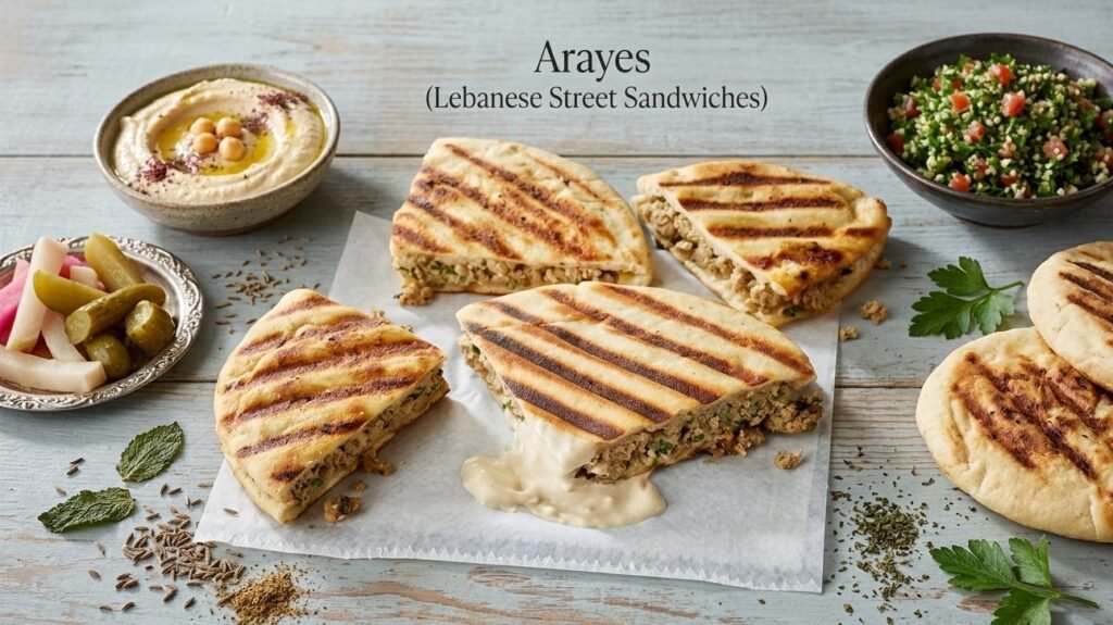 عرايس لبنانية مشوية محشوة باللحم المفروم مع صلصة الطحينة