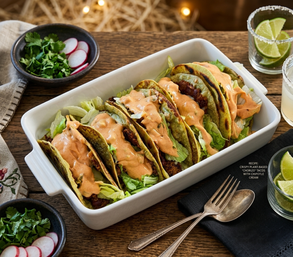 تاكو نباتية بالفاصولياء الحمراء والموزاريلا الذائبة مع صوص اللبن اليوناني