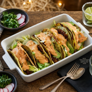 تاكو نباتية بالفاصولياء الحمراء والموزاريلا الذائبة مع صوص اللبن اليوناني