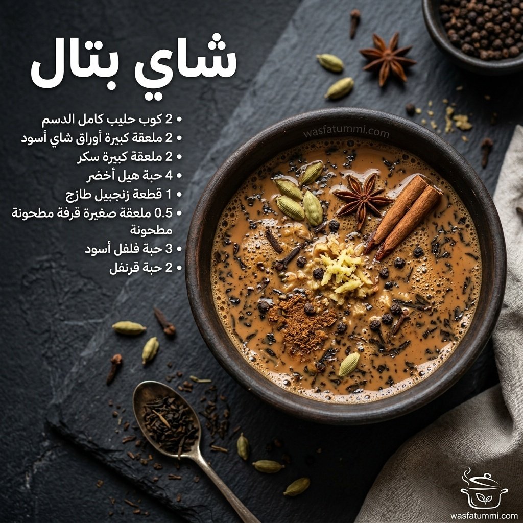شاي بتال الهندي الكريمي بالتوابل في كوب شفاف
