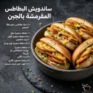 ساندويش البطاطس المقرمشة بالجبن الذائب محشو داخل خبز صمون ذهبي