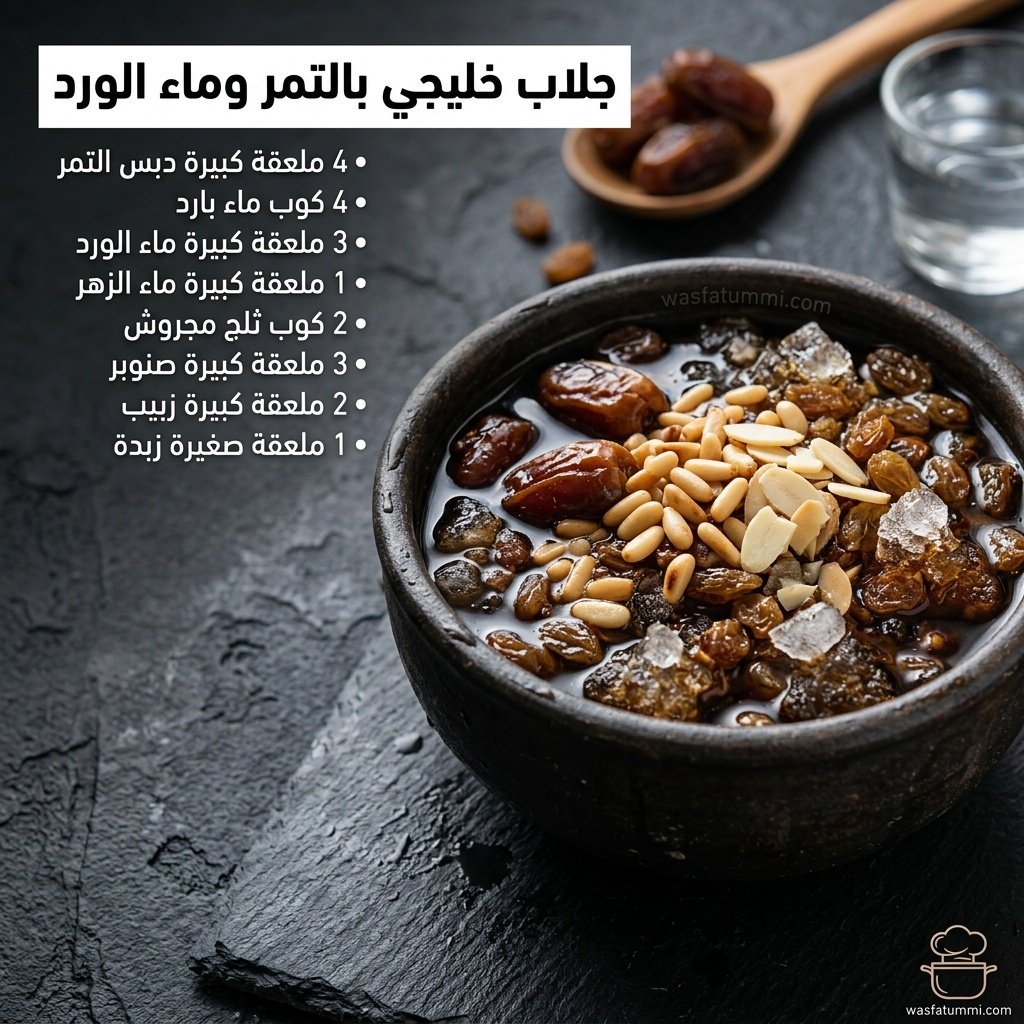 كأس جلاب خليجي بالتمر وماء الورد والصنوبر المحمص