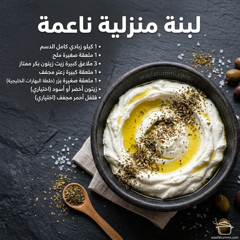 لبنة منزلية ناعمة مدعبلة بزيت الزيتون والزعتر في طبق فخاري