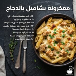 معكرونة بشاميل بالدجاج بطبقة جبن ذهبية من الفرن