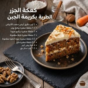 طبخة كعكة الجزر الطرية بكريمة الجبن البيضاء مزينة بالجوز