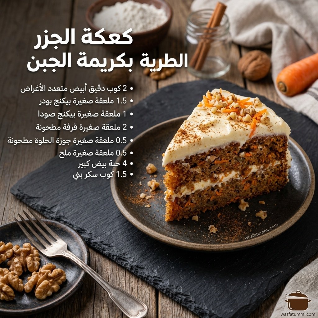 طبخة كعكة الجزر الطرية بكريمة الجبن البيضاء مزينة بالجوز
