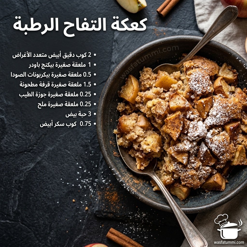 كعكة التفاح الرطبة مقطّعة تظهر قوامها الطري مع رش السكر الناعم والقرفة