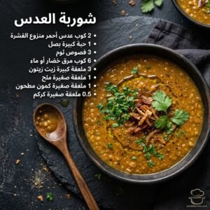 طبخة شوربة العدس الأحمر الكريمية مع تشريب الزبدة والكمون وعصير الليمون