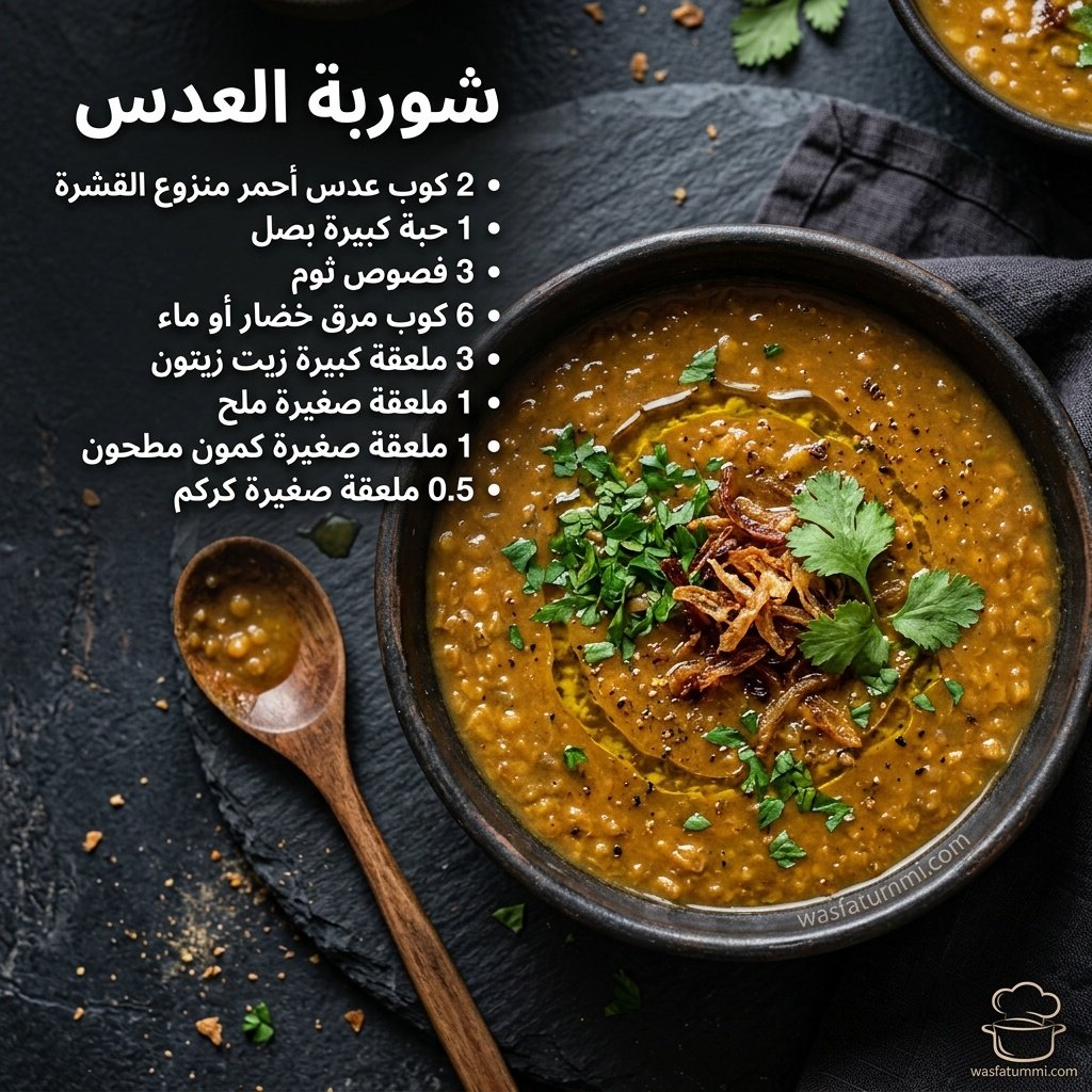 طبخة شوربة العدس الأحمر الكريمية مع تشريب الزبدة والكمون وعصير الليمون