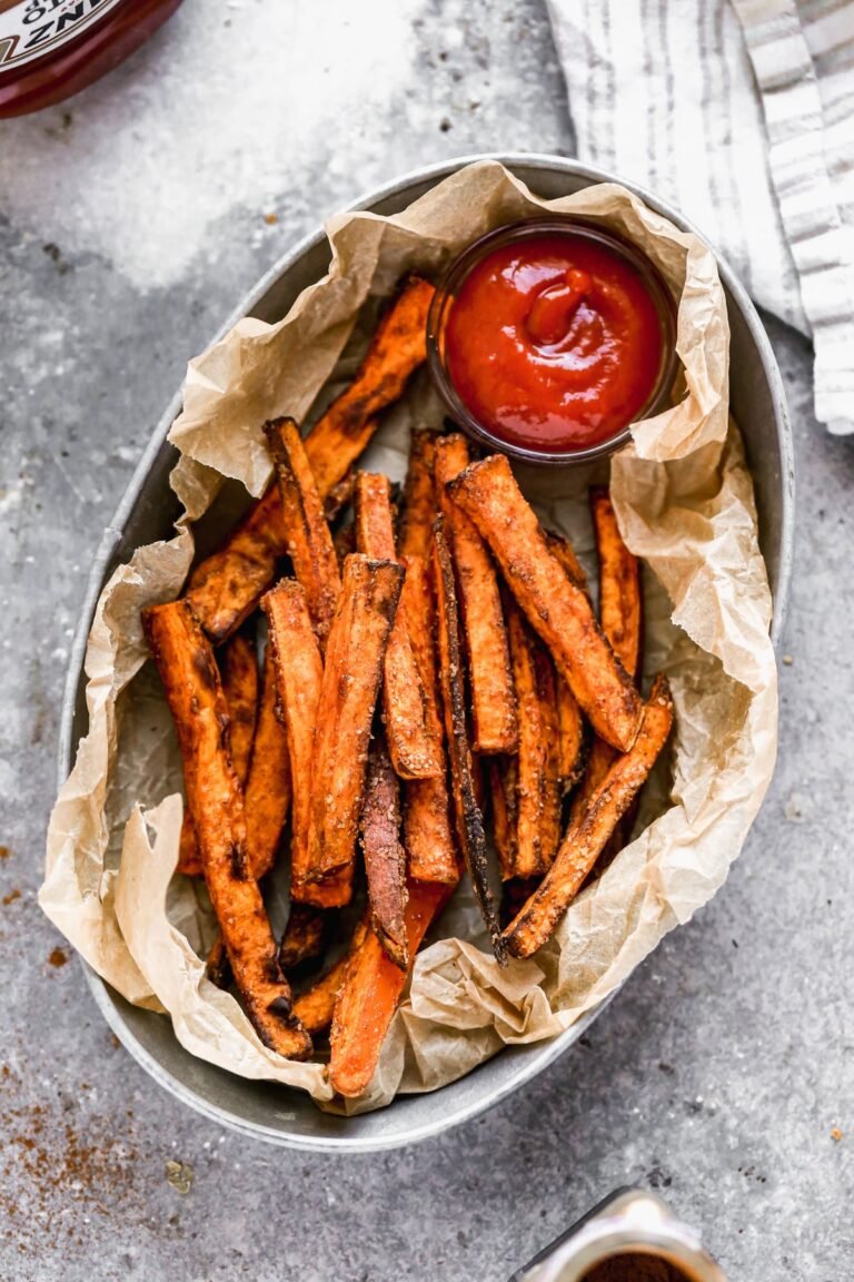 Crispy air fryer sweet potato fries with dipping sauce