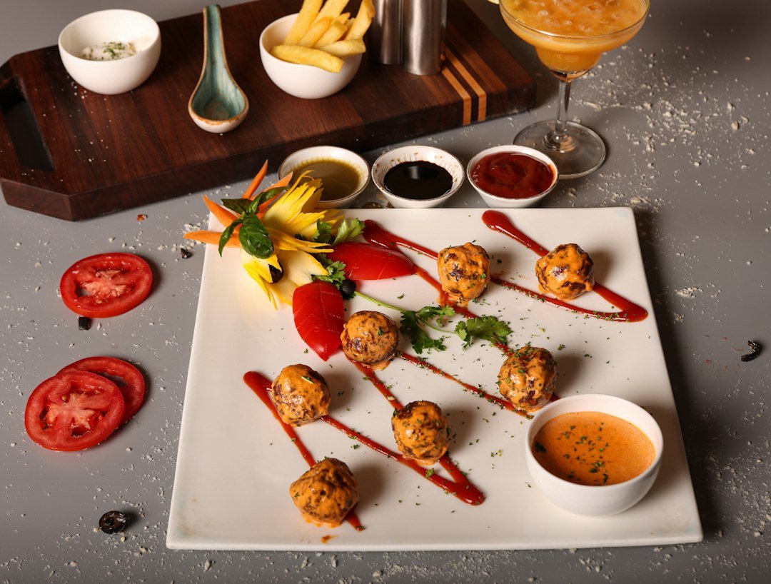 Golden chicken sausage balls served as an appetizer