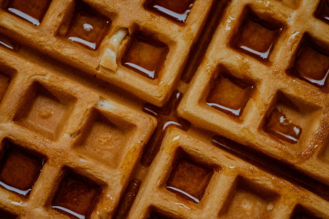 Golden homemade waffles ready for breakfast
